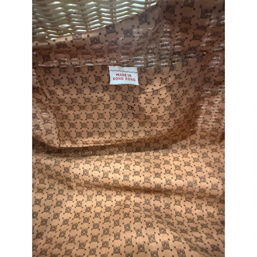 Vintage 1950s British Wicker Basket Handbag Brown Leather Trim Mid-Century Woven